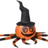 Gemmy Airblown Inflatable Orange And Black Spider With Witch Hat, 3 Ft Tall, Multicolored