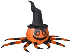 Gemmy Airblown Inflatable Orange And Black Spider With Witch Hat, 3 Ft Tall, Multicolored