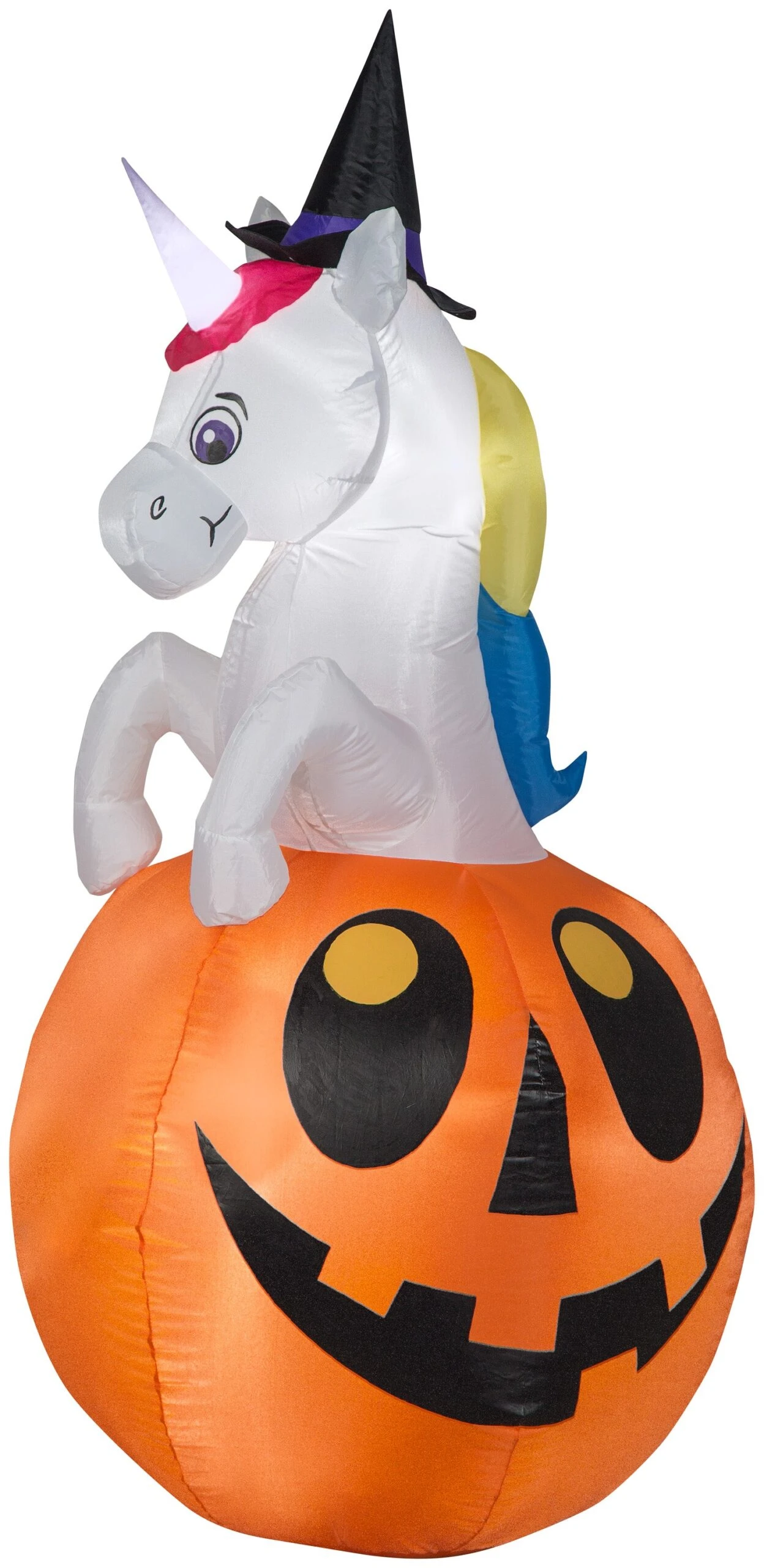 Gemmy Airblown Unicorn W/Colorchanging Horn Out Of Pumpkin Scene (RGB), 5 Ft Tall, Multicolored 1 Gemmy Airblown Unicorn W/Colorchanging Horn Out Of Pumpkin Scene (RGB), 5 Ft Tall, Multicolored