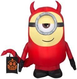 Gemmy Airblown Inflatable Minion Stuart In Devil Costume, 3.5 Ft Tall, Red