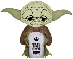 Gemmy Airblown Stylized Yoda W/Tombstone, 3 Ft Tall, Brown