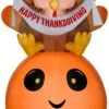 Gemmy Airblown Inflatable Pumpkin And Turkey With Happy Thanksgiving Banner, 4.5 Ft Tall, Orange