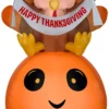 Gemmy Airblown Inflatable Pumpkin And Turkey With Happy Thanksgiving Banner, 4.5 Ft Tall, Orange