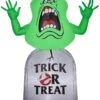 Gemmy Airblown Inflatable Ghostbusters Slimer With Tombstone, 5 Ft Tall, Green