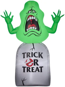 Gemmy Airblown Inflatable Ghostbusters Slimer With Tombstone, 5 Ft Tall, Green