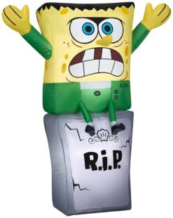 Gemmy Airblown SpongeBob As Monster On Tombstone Nick, 3 Ft Tall, Multi