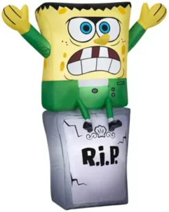 New! Gemmy Airblown Spongebob As Monster On Tombstone