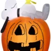 New! Gemmy Airblown Snoopy And Woodstock On Pumpkin