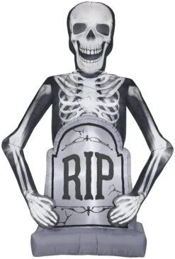Gemmy Photorealistic Airblown Skeleton W/Tombstone Giant, 10 Ft Tall, Multicolored