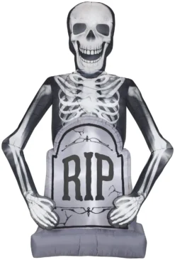 Gemmy Photorealistic Airblown Skeleton W/Tombstone Giant, 10 Ft Tall, Multicolored