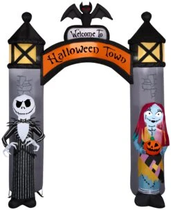 Gemmy Airblown NBC Welcome To Halloween Town Archway Disney, 8.5 Ft Tall, Grey