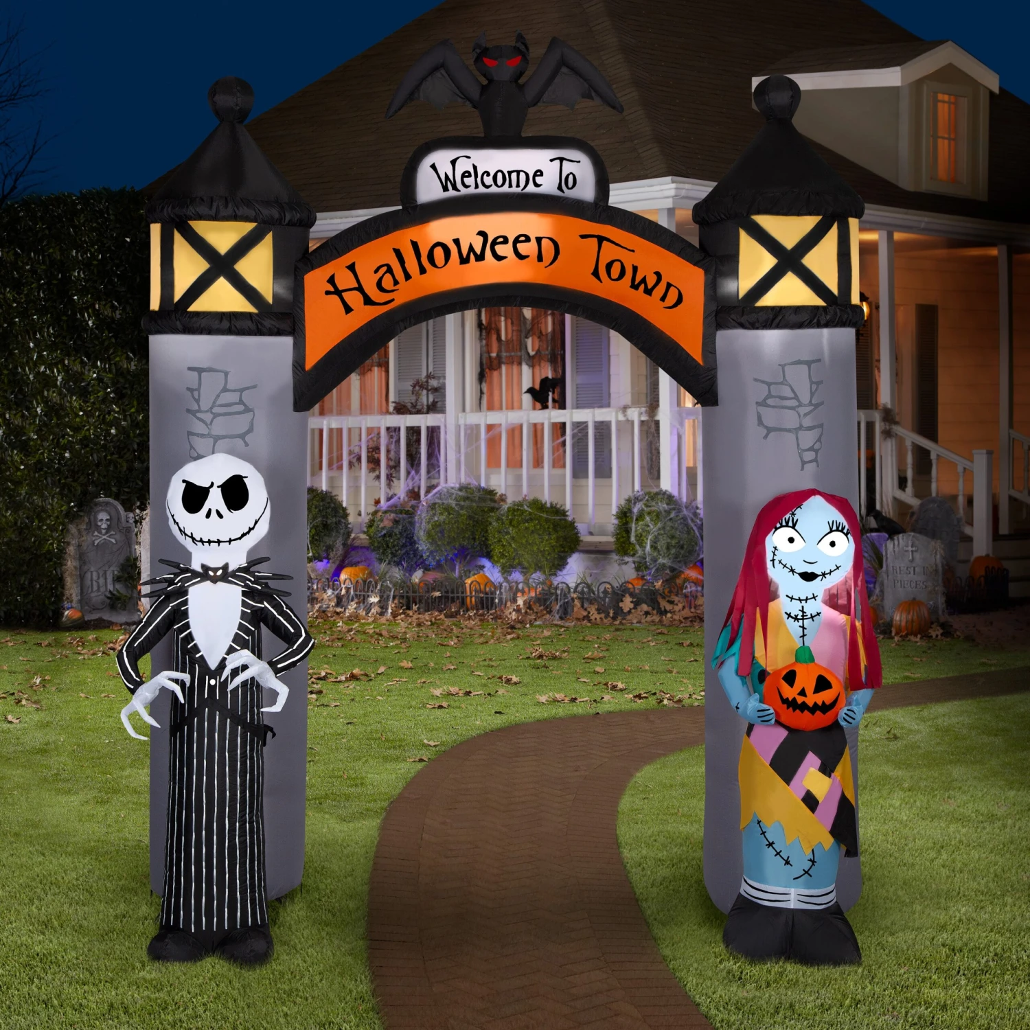 Gemmy Airblown NBC Welcome To Halloween Town Archway Disney, 8.5 Ft Tall, Grey 2 Gemmy Airblown NBC Welcome To Halloween Town Archway Disney, 8.5 Ft Tall, Grey - Image 2