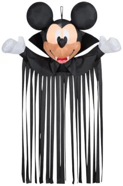 Gemmy Airblown Door Hanger Mickey Head W/Streamers, 6.5 Ft Tall, Black