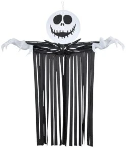 Gemmy Airblown Door Hanger Jack Skellington Head W/Streamers, 6.5 Ft Tall, Black