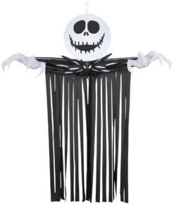 Gemmy Airblown Door Hanger Jack Skellington Head W/Streamers, 6.5 Ft Tall, Black