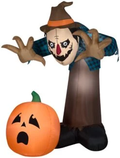 Gemmy Giant Animated Airblown Inflatable Haunted Scarecrow, 7.5 Ft Tall, Brown