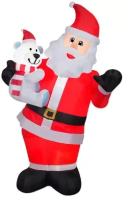 New! Gemmy Animated Airblown-Swaying Santa With Polar Bear