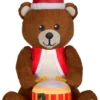 New! Gemmy Animated Airblown-Mixed Media-Drumming Fuzzy Teddy Bear