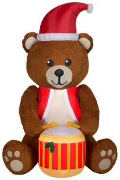 New! Gemmy Animated Airblown-Mixed Media-Drumming Fuzzy Teddy Bear