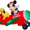 New! Gemmy Animated Airblown-Mickey And Pluto Clubhouse Airplane Scene With Leds-Large Scene-Disney