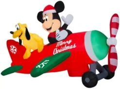 New! Gemmy Animated Airblown-Mickey And Pluto Clubhouse Airplane Scene With Leds-Large Scene-Disney