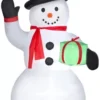 New! Gemmy Airblown-Snowman With Gift Box-Giant