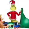 New! Gemmy Airblown-Grinch Putting Train In Santa Sack-Large Scene-Dr. Seuss