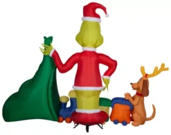 New! Gemmy Airblown-Grinch Putting Train In Santa Sack-Large Scene-Dr. Seuss -Gemmy 2296729 A3