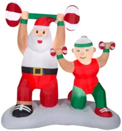 New! Gemmy Airblown-Santa And Mrs Claus Workout Scene-Large