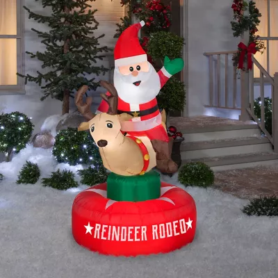New! Gemmy Animated Airblown-Santa & Reindeer Rodeo Scene 2 New! Gemmy Animated Airblown-Santa & Reindeer Rodeo Scene - Image 2