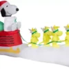 New! Gemmy Airblown-Snoopy In Dog Bowl Sleigh With Woodstocks-Scene-Peanuts