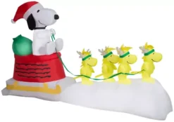 New! Gemmy Airblown-Snoopy In Dog Bowl Sleigh With Woodstocks-Scene-Peanuts
