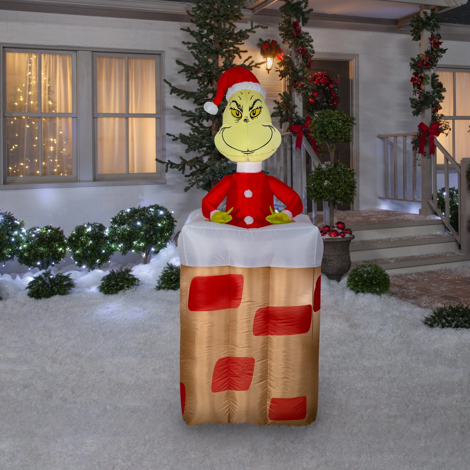 5.5' Animated Airblown Grinch Popping Out Of Chimney Grinch Christmas Inflatable 2 5.5' Animated Airblown Grinch Popping Out Of Chimney Grinch Christmas Inflatable - Image 2