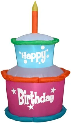 Gemmy Airblown Inflatable Birthday Cake With Candle, 3.5 Ft Tall, Pink