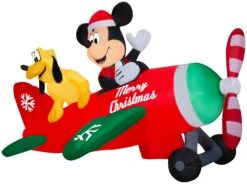 Gemmy Animated Airblown Inflatable Mickey And Pluto Clubhouse Airplane Scene W/LEDs Disney , 4.5 Ft Tall