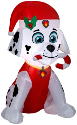 Gemmy Christmas Airblown Inflatable Marshall Fire Dog W/candy Cane, 3 Ft Tall, Red