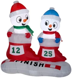 4' Airblown Snowman In Stocking Races Christmas Inflatable
