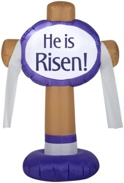 Gemmy Airblown Outdoor “He Is Risen” Easter Sign , 3.5 Ft Tall, Brown