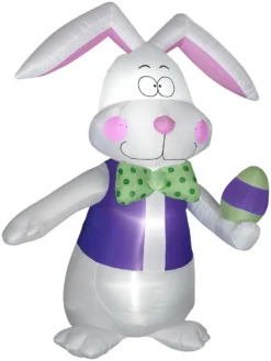 Gemmy 7 Ft Airblown White Bowtie Bunny W/Vest, White