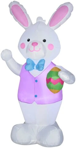 Gemmy Airblown Bunny W/Easter Egg OPP, 7 Ft Tall, White