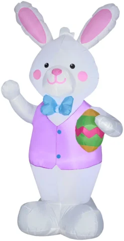 Gemmy Airblown Bunny W/Easter Egg OPP, 7 Ft Tall, White