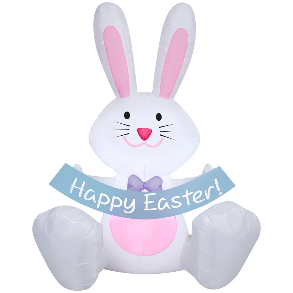 Gemmy Airblown Inflatable Easter Bunny With Banner, 5 Ft Tall, Multicolored