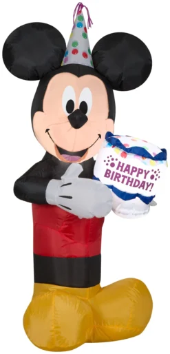 Gemmy 3.5 Ft Tall Airblown Inflatable Birthday Party Mickey Mouse With Cake