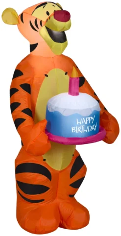 Gemmy Airblown Inflatable Birthday Party Tigger With Cake, 3.5 Ft Tall