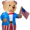 Gemmy Airblown Inflatable Patriotic Teddy Bear, 4 Ft Tall