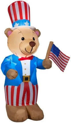 Gemmy Airblown Inflatable Patriotic Teddy Bear, 4 Ft Tall