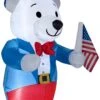 6' White Fourth Of July Bear Spring Inflatable