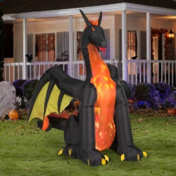 9' Giant Airblown Projection Fire & Ice Dragon Inflatable Yard Lawn Decor