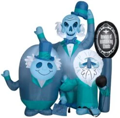 Gemmy Airblown Haunted Mansion Beware Of Ghosts Scene Disney, 6 Ft Tall, Blue