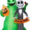 Gemmy Airblown Jack Skellington W/Oogie Boogie Scene Disney , 6.5 Ft Tall, Multi